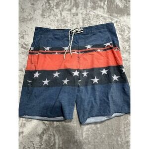 Rip Curl Board Shorts Men's Size 36 Red White‎ Stars Swim Surf Drawstring EUC